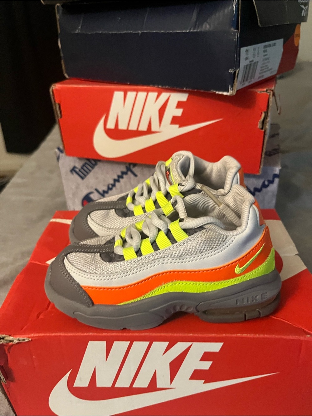 Nike Kids Gray, Orange & Neon Yellow Athletic Sneakers